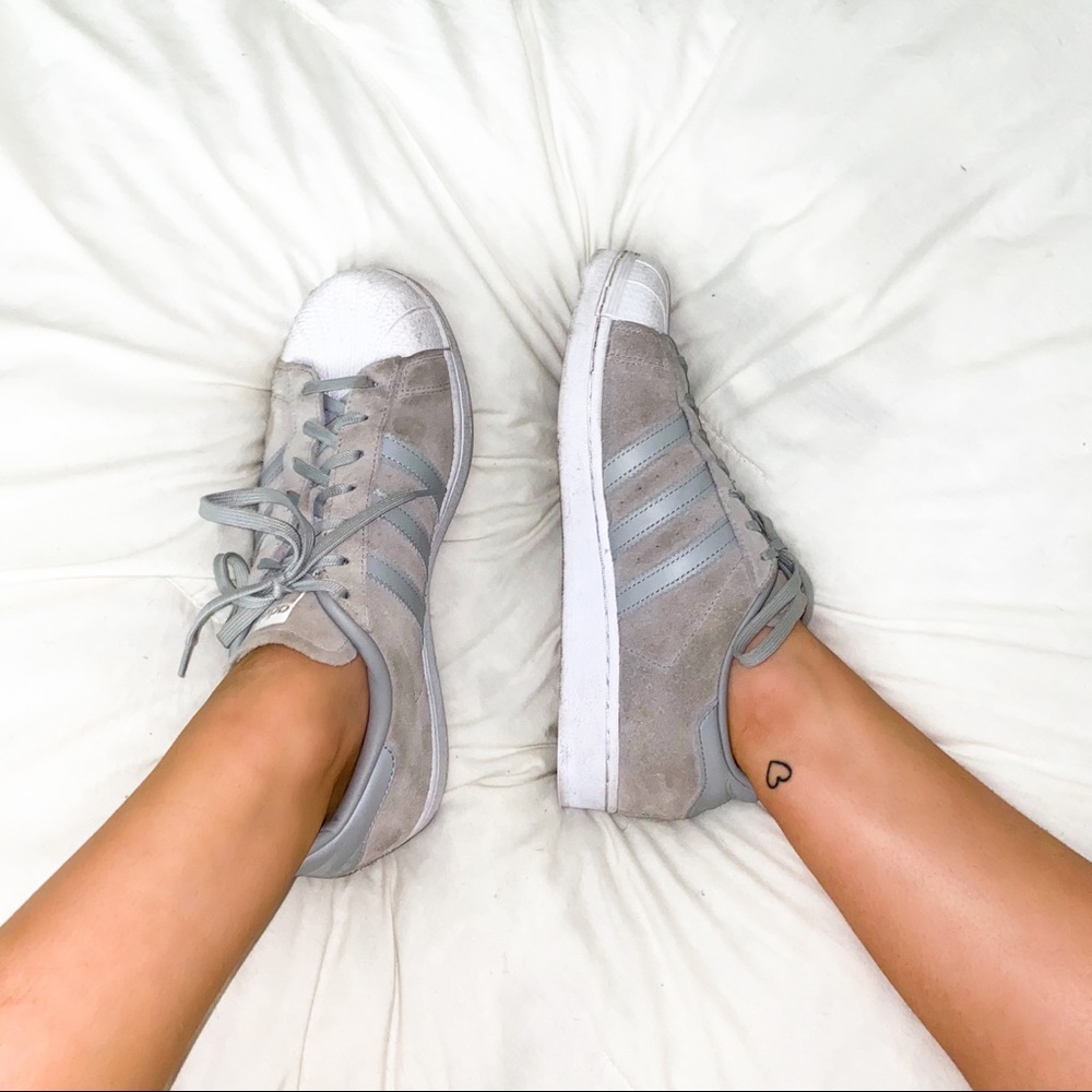 Grey Suede Adidas Superstar Sneakers